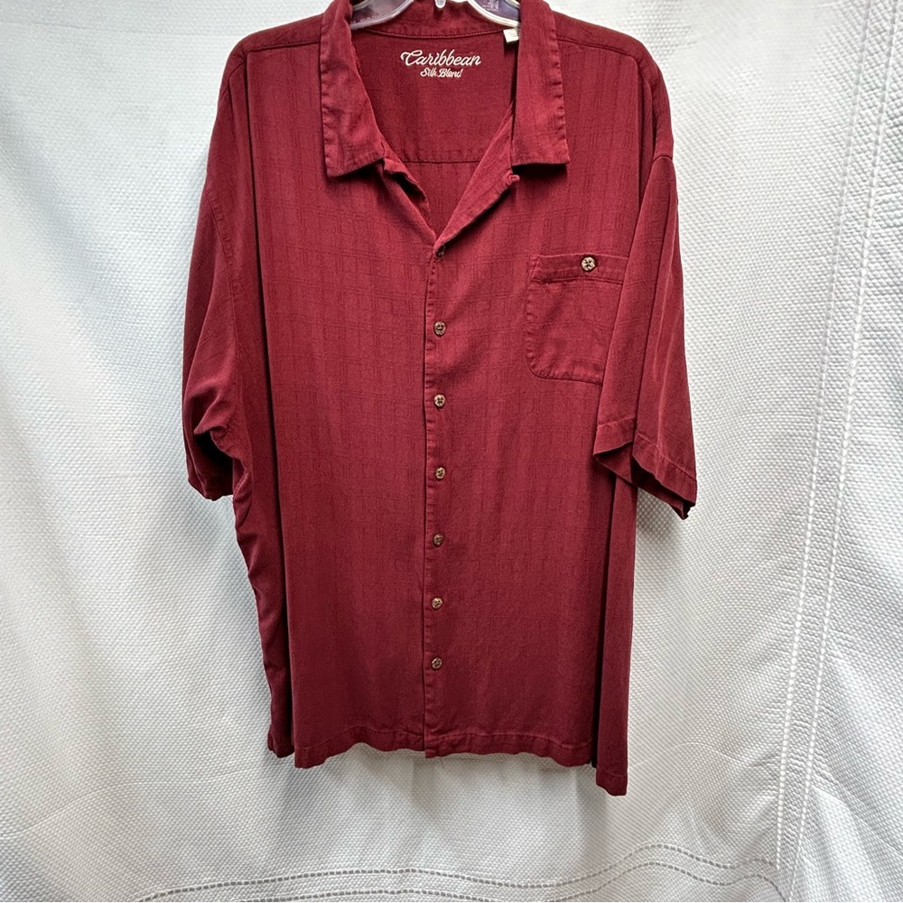 Caribbean Silk Red Casual Button Down Shirt 4XL